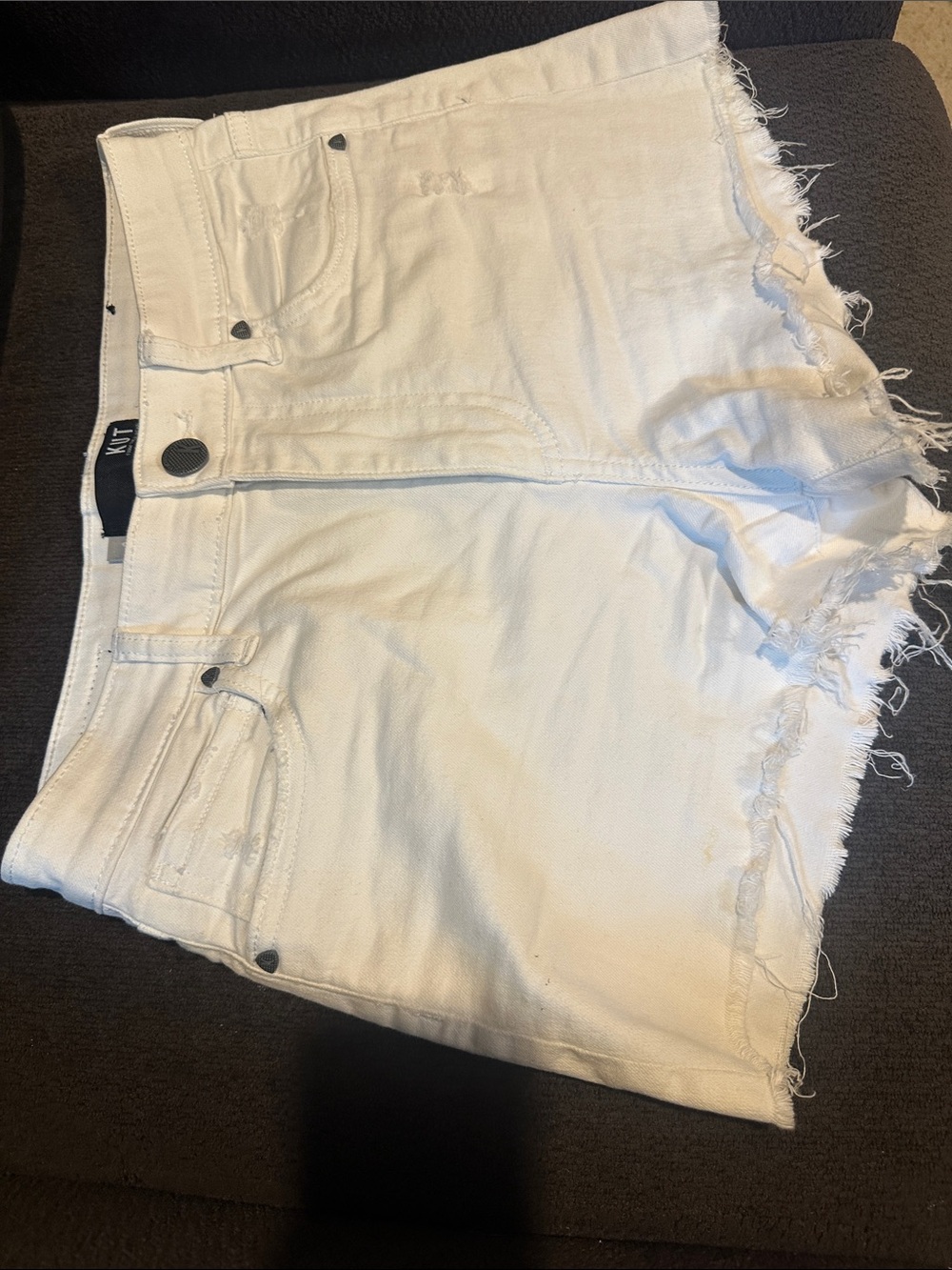 Kut White Distressed Frayed Hem Denim Shorts